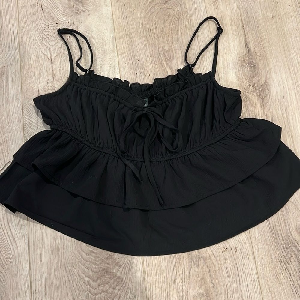 Black Cropped Ruffle Top